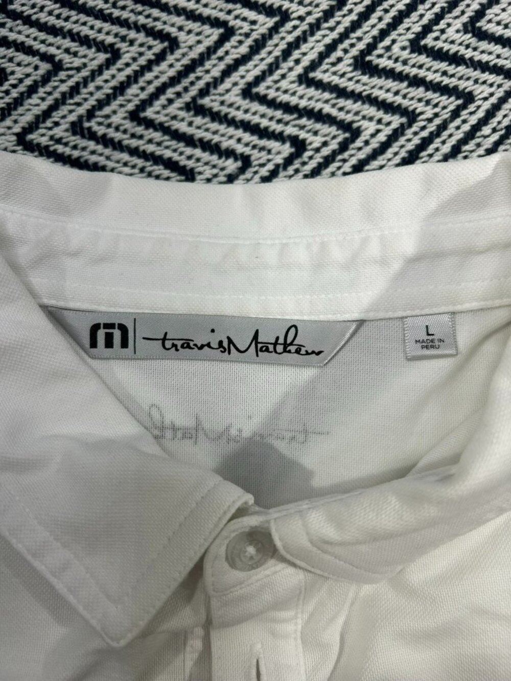 TravisMathew Men's L White & Gray Polo Shirt Logo VR Embroidery Travis Mathew - Picture 2 of 7